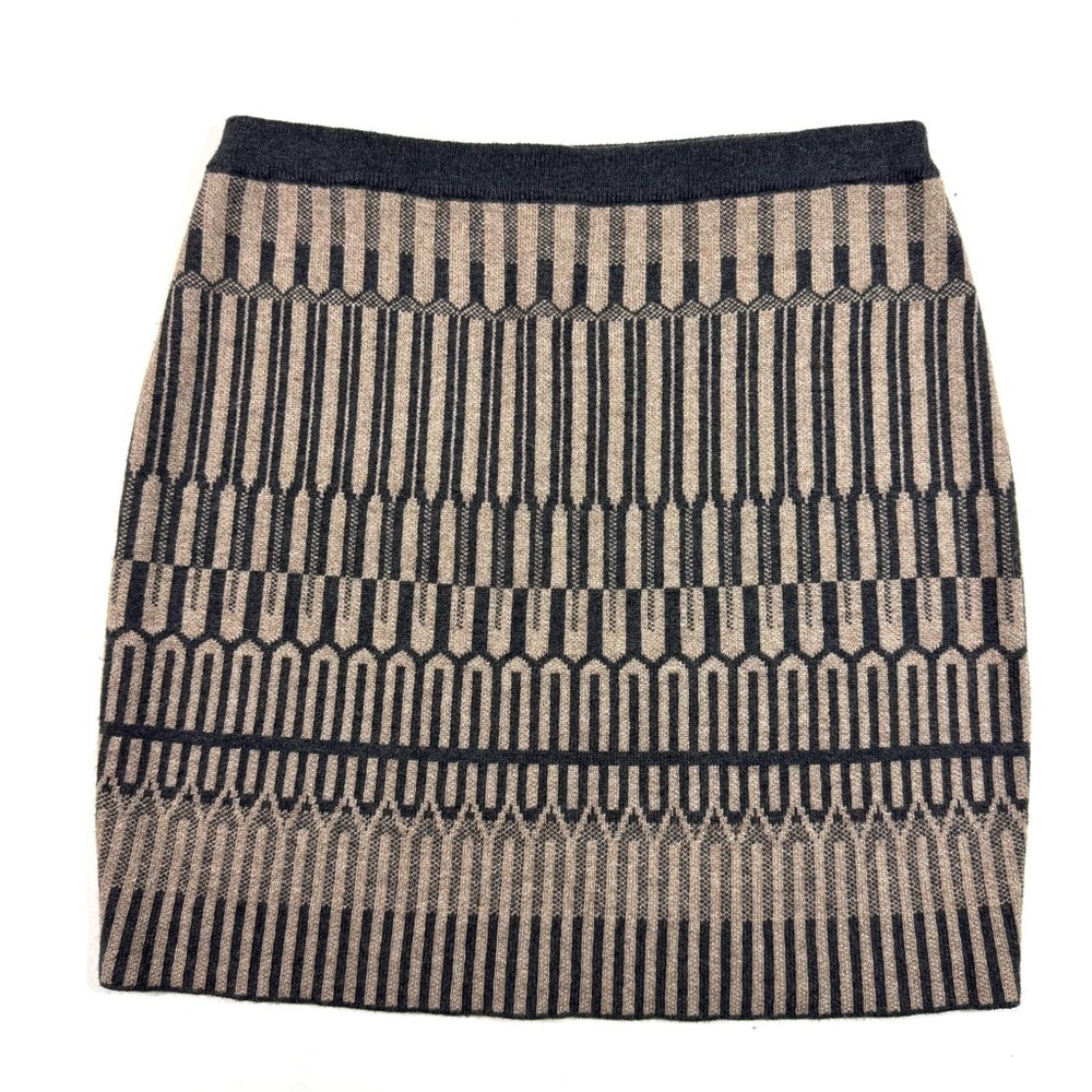 Quinn Wool Blend Mini Skirt Beige Grey Print Size Large